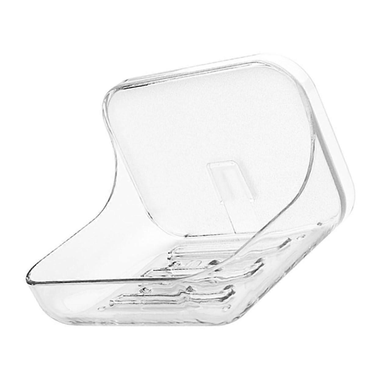 Transparent Wall Mounted Self Draining Soap Dish Holder No Drill for Bathroom and Kitchen Storage