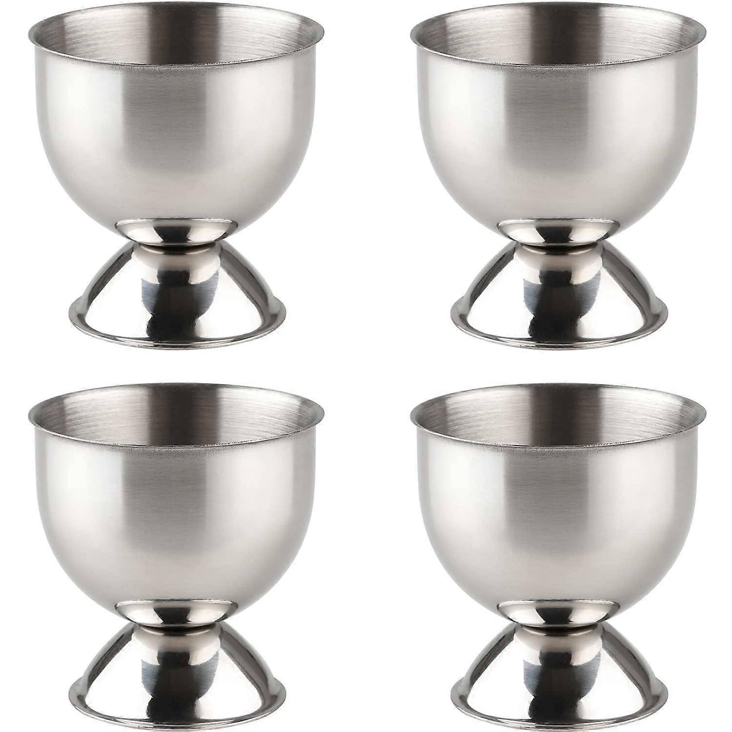 Stainless Steel Egg Cups Set for Soft and Hard Boiled Eggs with Stable Holder, 4 Pack