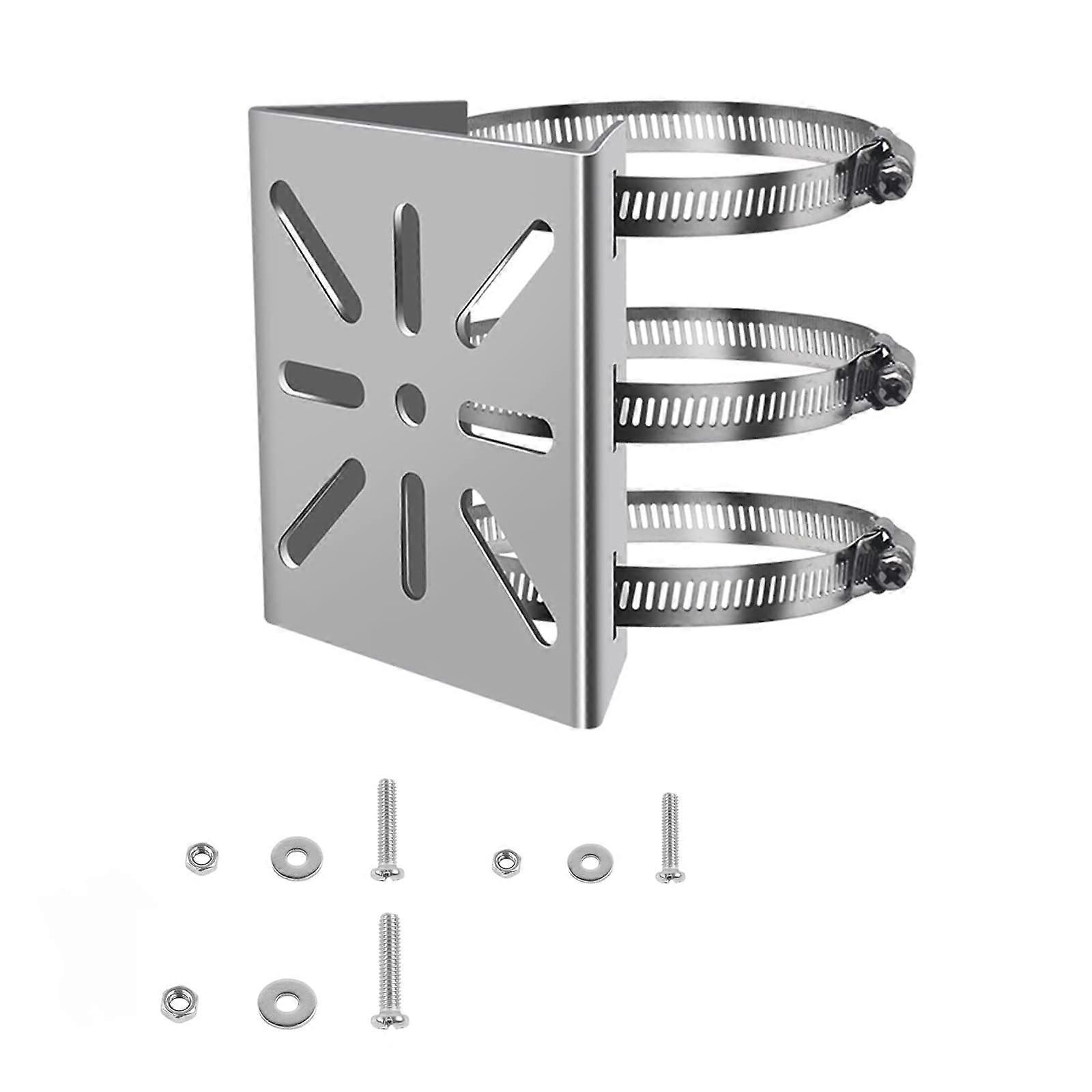 Security Camera Pole Mount Stainless Steel Adjustable Bracket with 3 Loop Clamps for CCTV and LED Lights