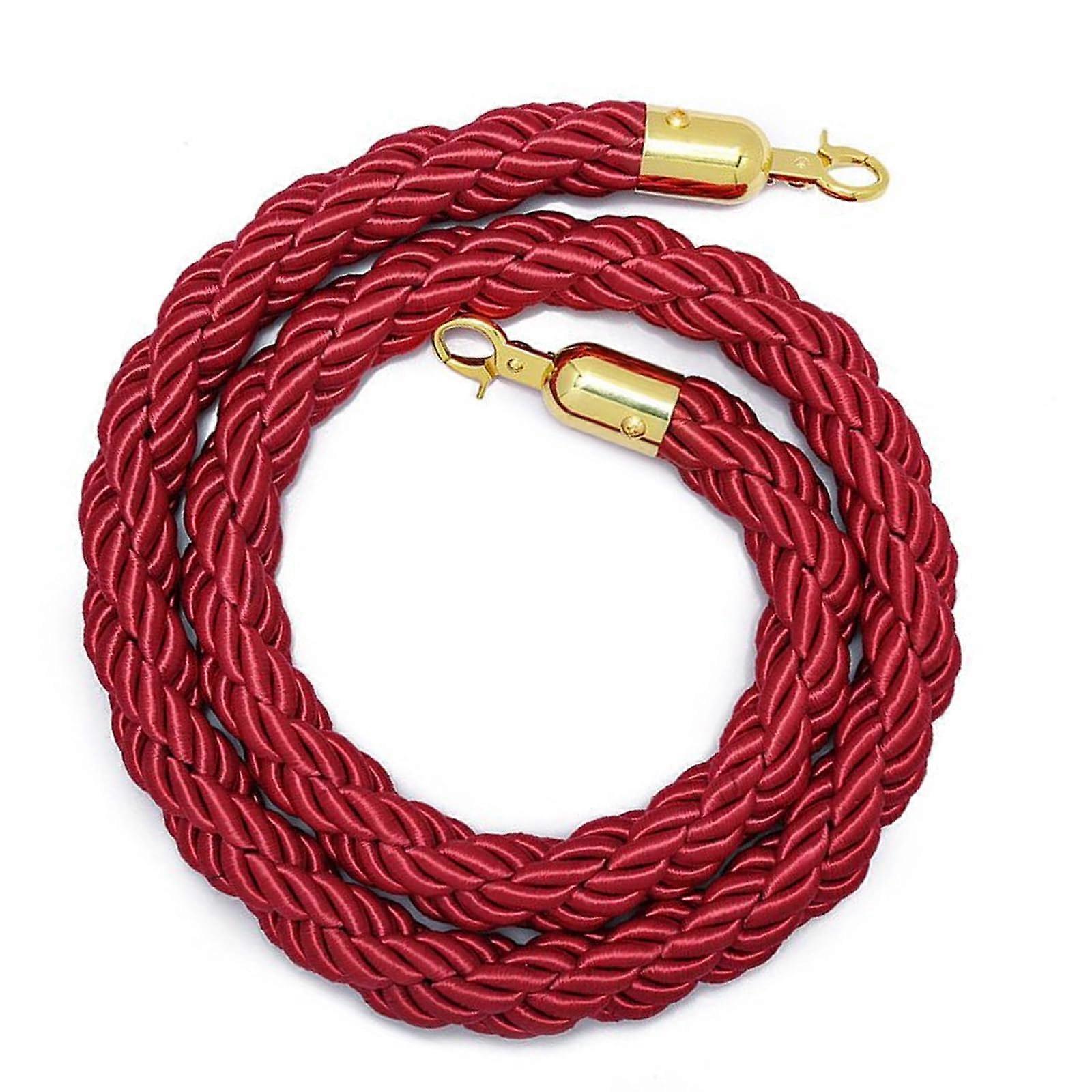 Red Braided Hemp Stanchion Rope with Golden Hooks for Elegant Crowd Control Queue Divider 1M