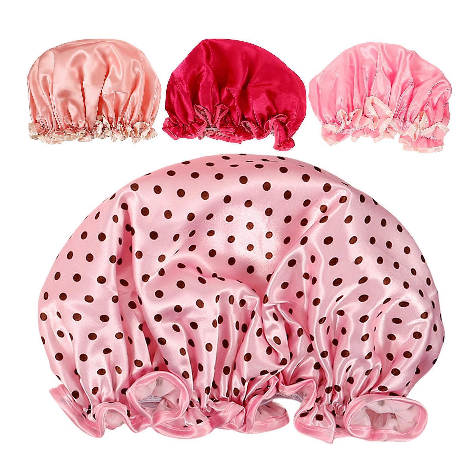 Double Layer Shower Cap Bathing Caps Waterproof for 4Pcs Assorted Colors