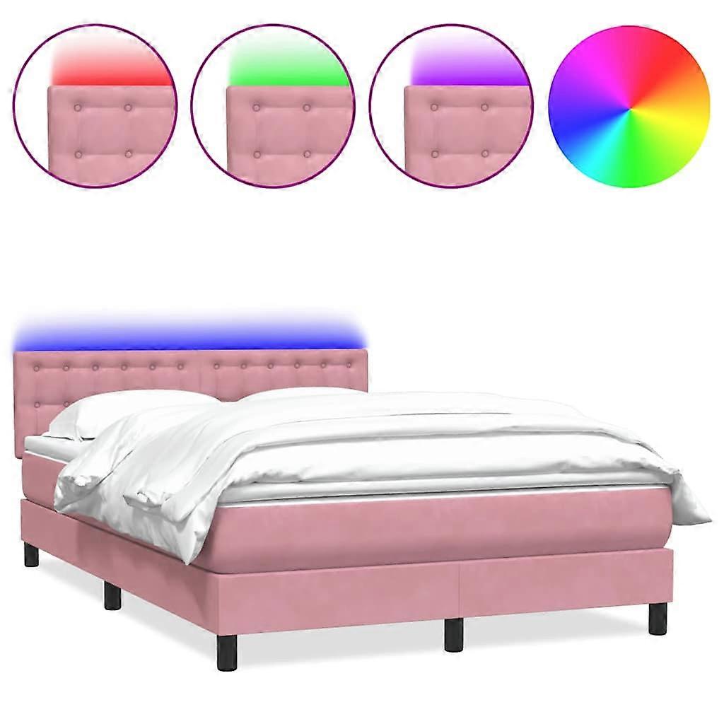 vidaXL Boxspring met matras en LED fluweel roze 160x220 cm