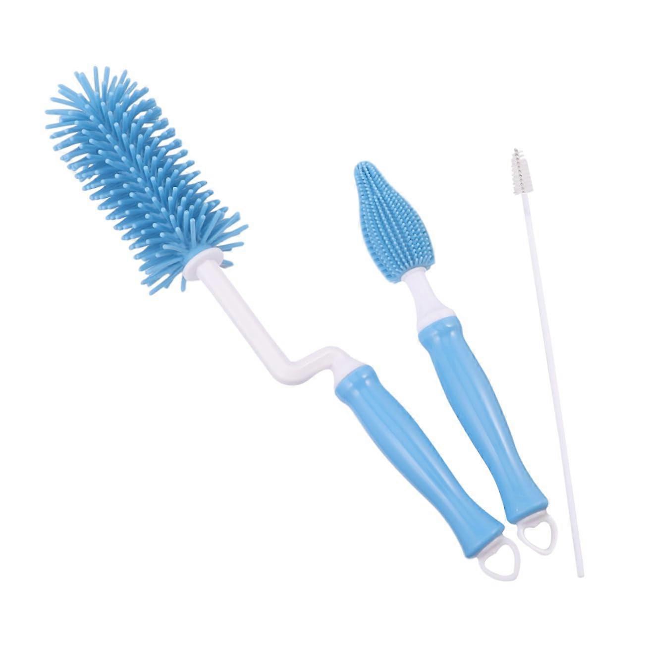 Silicone Baby Bottle Brush Set with Long Handle, Pacifier and Straw Cleaner, Scratch