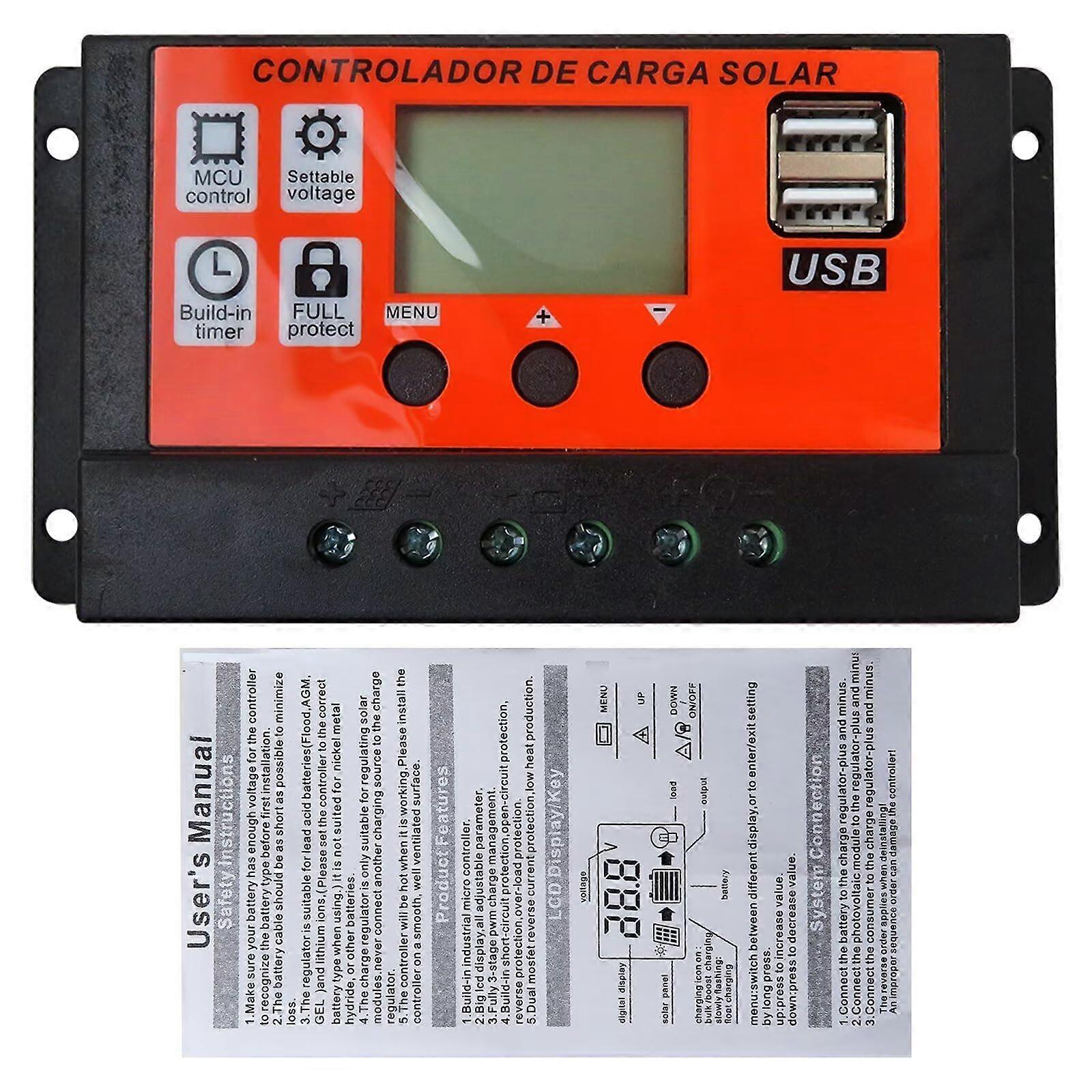 100A MPPT Solar Charge Controller 12V 24V Dual USB  Efficiency LCD Display for RV Boat