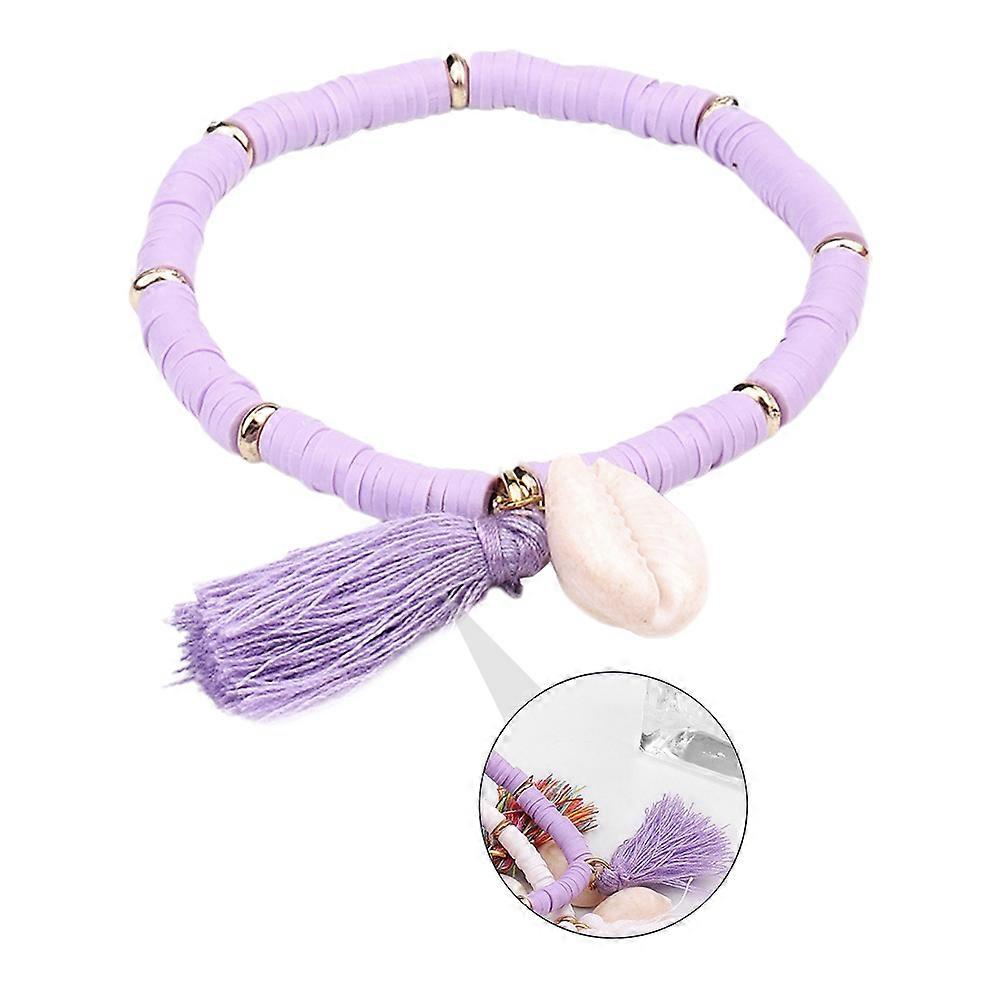 Bracelet ethnique à pompon violet (1 pièce)