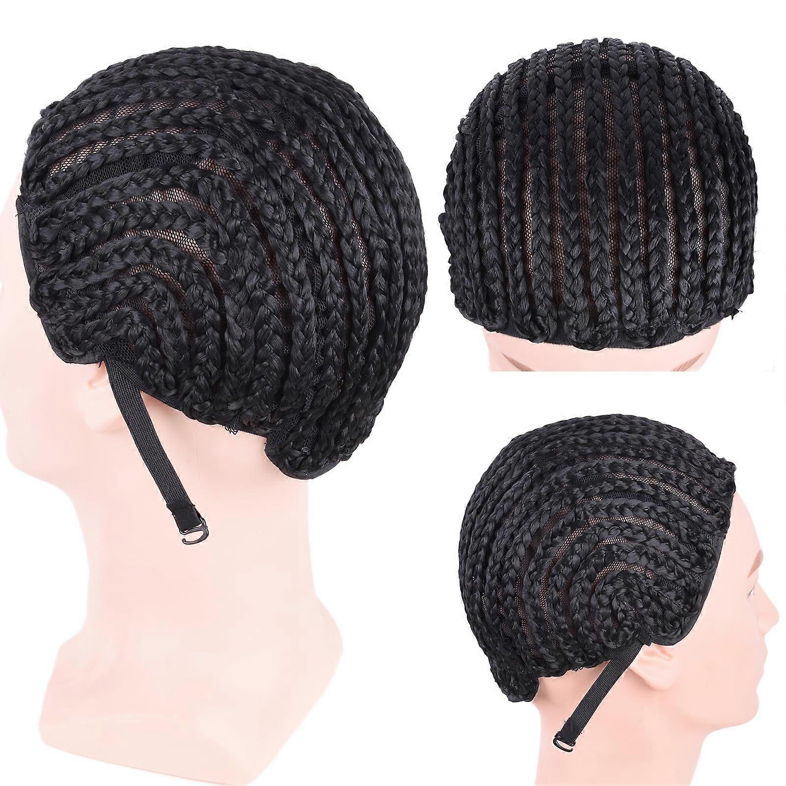 Adjustable Braided Wig Cap with Combs Cornrow Crochet Base for Making Wigs Black 1Pc