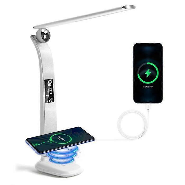 Dimmable LED Desk Lamp, 3 Modes - 3 Brightness Levels - LCD Display - Wireless Charging Function - White