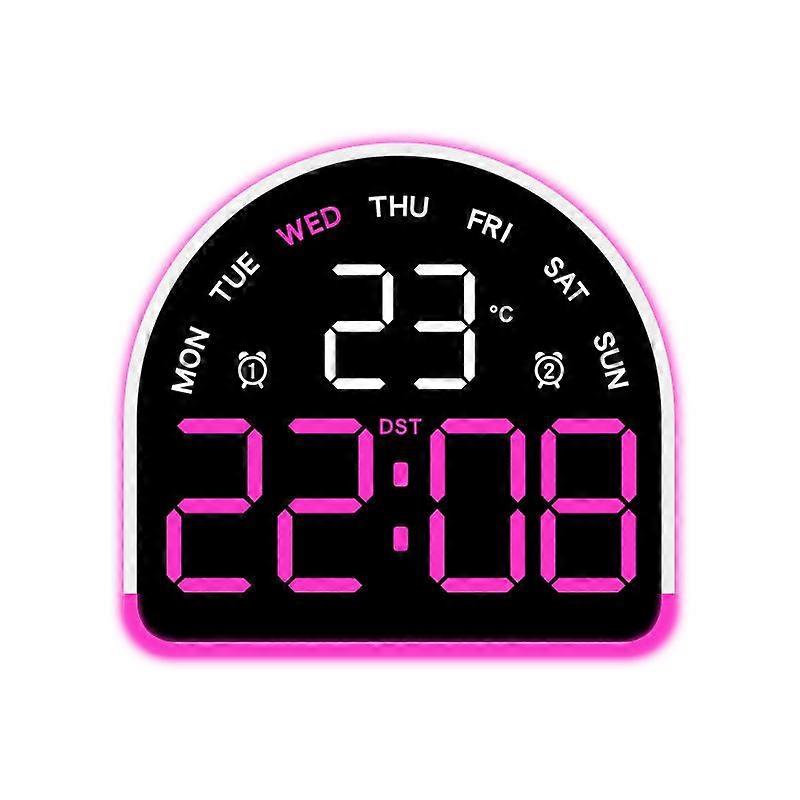 LED Ambient Light Clock White Shell Pink Light