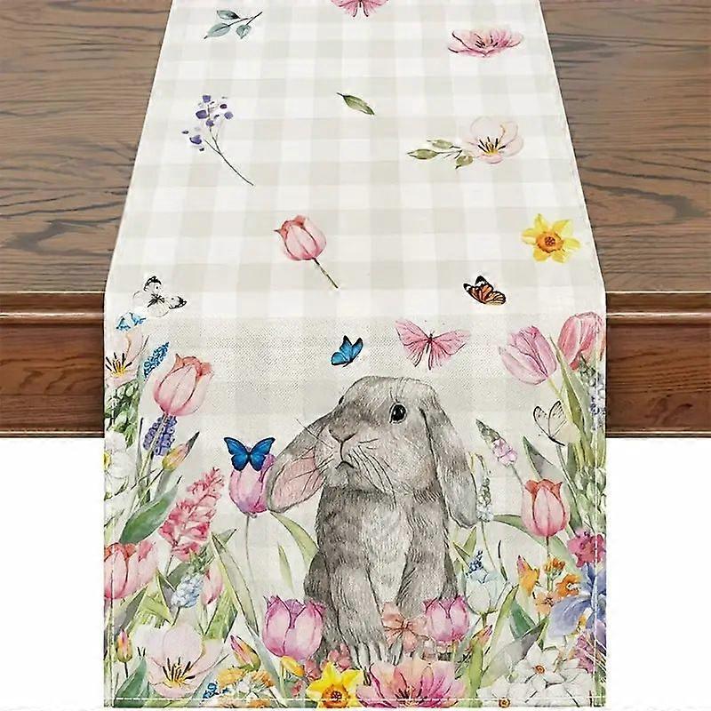 Easter table runner, flower and rabbit pattern