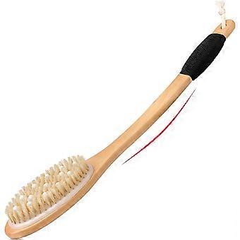 Bath Brush Wooden Curved Long Handle Antiskid Body Shower Brush for Exfoliating, Natural Bristle Back Scrubber for Shower Use Wet or Dry