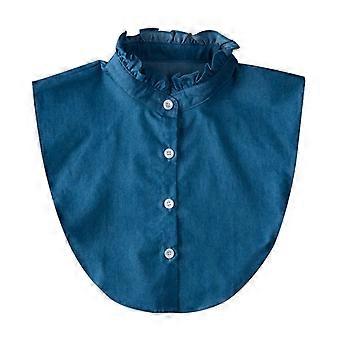 Denim Detachable Collar with Ruffled Edge, Classic Fake Collar with Stand Design for Women, Half False Shirt Blouse Collar for Sweaters and Dresses