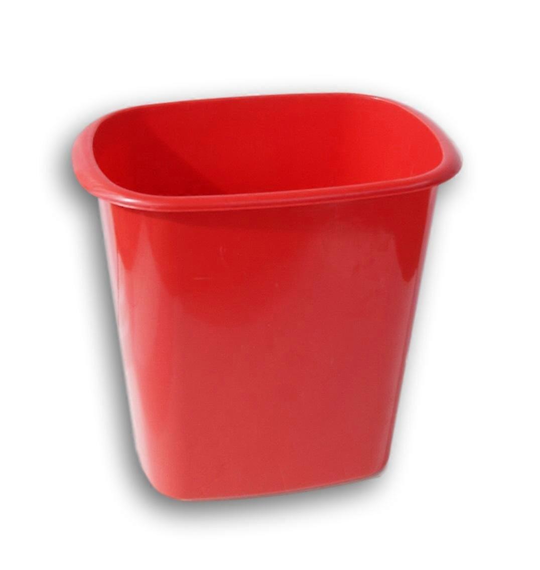 Red Plastic Rectangular Wastebasket 10.5 x 10 x 7.75 Inch Space Saving Easy Clean Durable Build