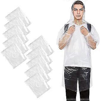 Packung mit 10 Einweg-Regenponchos mit Kordelzugkapuze und elastischer Manschette, transparenter wasserdichter Regenponcho Unisex tragbar für Reisen, Camping, Stadi