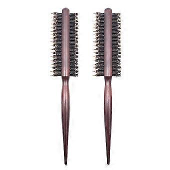 Conjunto de 2 escovas modeladoras de cabelo com rolos de madeira para cabelos cacheados, na cor marrom.