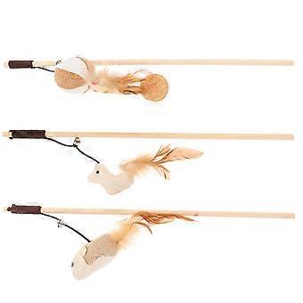 Cat Teaser Interactive Cat Toy Wand for Cats 6Pcs Wooden Assorted Colors