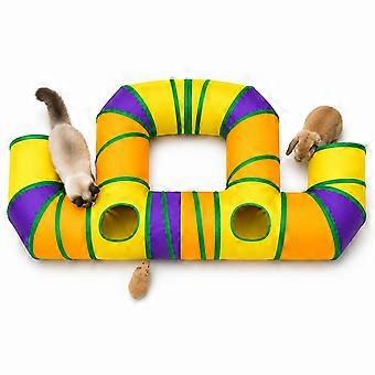 Multi-Opening Cat Play Tunnel for Rabbits and Small Pets, Foldable Interactive Toy with Peek Windows and Hanging Balls for Indoor Play