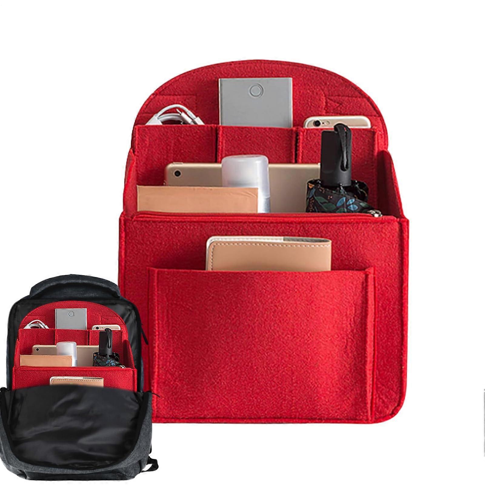 Backpack Organizer Insert Red Felt MultiPocket Travel Bag Liner Lightweight Structured Storage