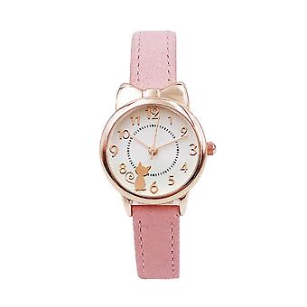 Veeki Girl Watch Watch Cat Multi-Color Quartz Watches Clocks for Girl Wristwatch Rosette Watches Colorful Student Watches for Girls (Color : Gold-Pink