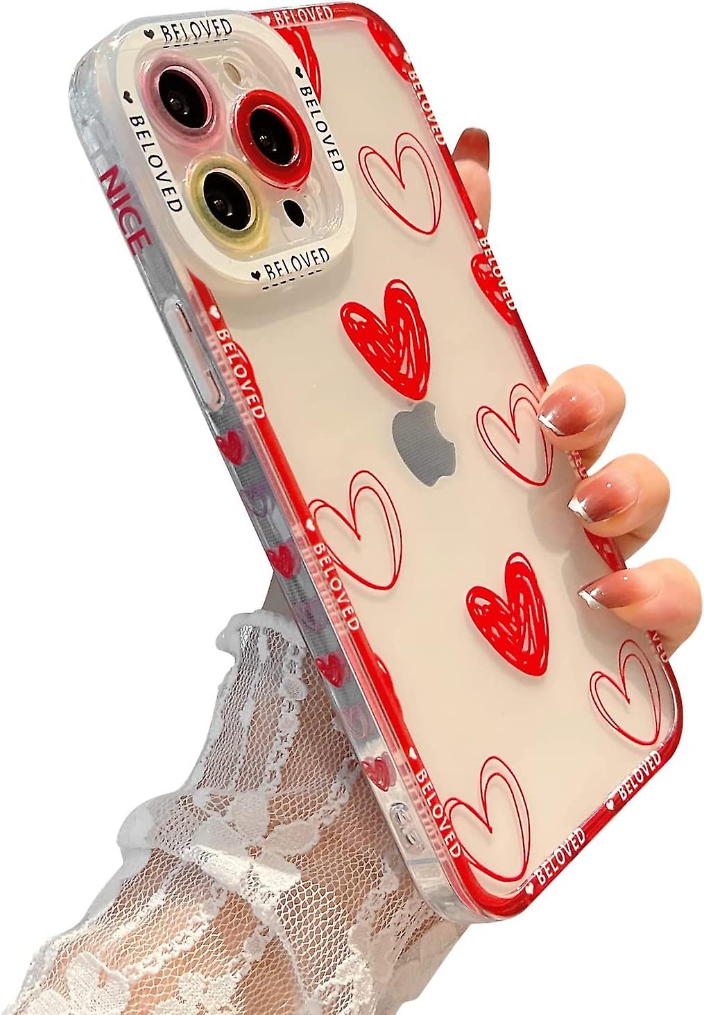 PHYLLA INS Style Love Heart Clear Phone Case pentru iPhone 13 Pro Max 6.7 inci 5g Drăguț Lateral Model mic Compatibil pentru femei Fete Silicon moale Shoc