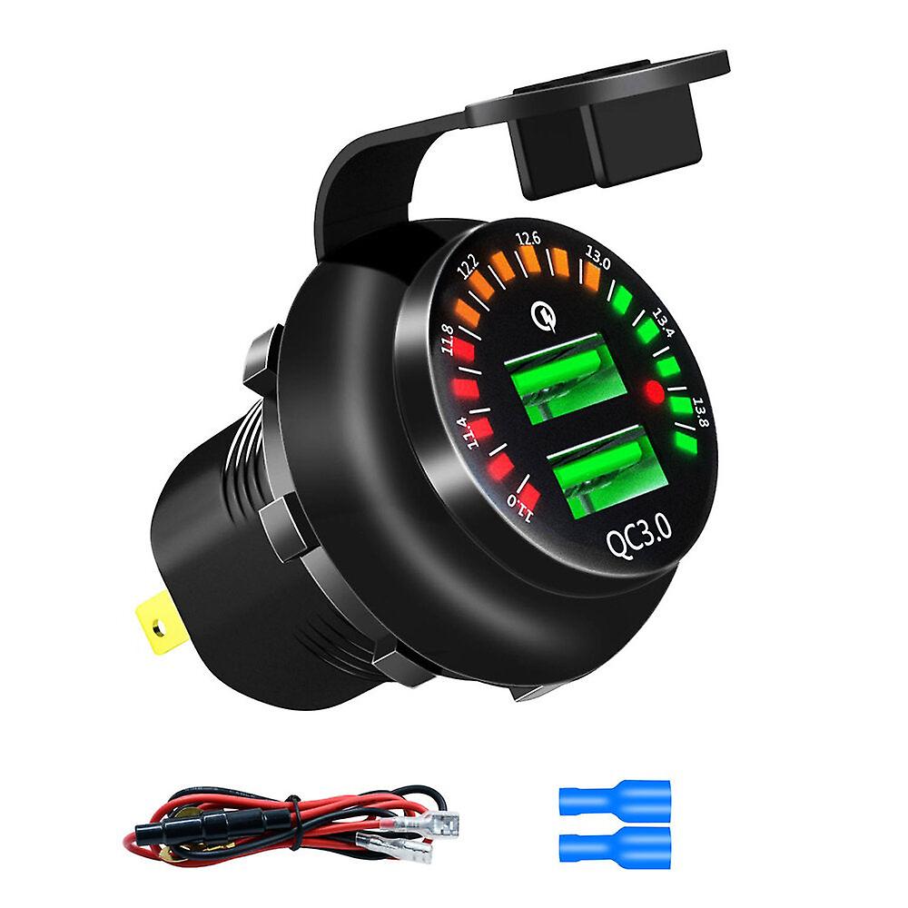 Dual Usb Charger Quick Charge Socket Adapter With Voltmeter Display For Car, Motorcycle, And Boat