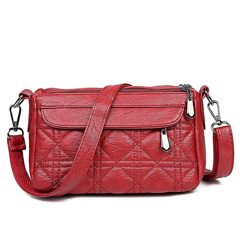 Women girl Handbag Korean Style Double Layer Large Capacity Crossbody Shoulder Bag Washed Soft Leath