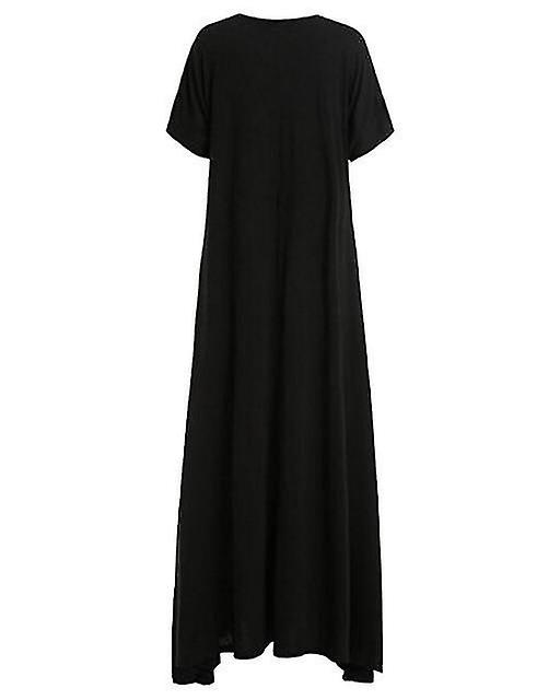 Solide Runde Halbarm Maxi Kleid