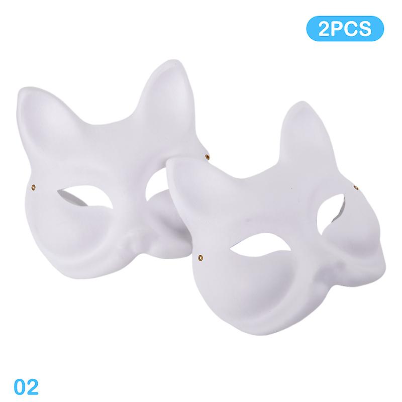 2pcs Diy Painting Cosplay Diy Cat/fox White Face Paper Masks To Blank Cosplay Blank Masquerade Masks (with Pigments And Tassels)