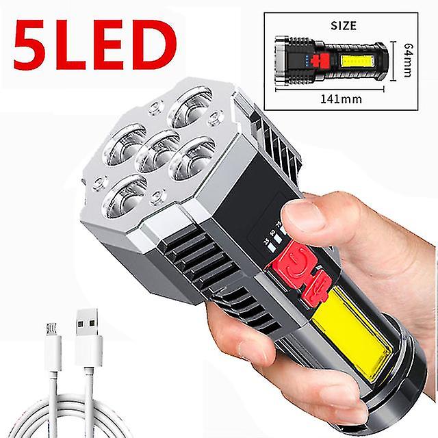 Super Bright 5 Core Led Tactical Flashlight Usb Rechargeable Powerful Flash Torch High Power Cob Portable Light Camping Lantern