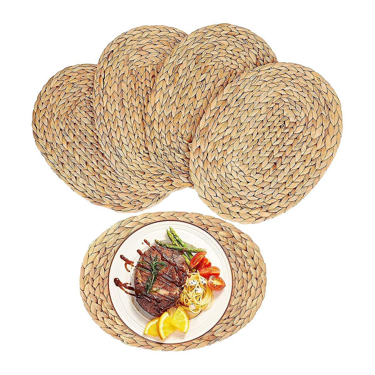 Oval Woven Placemats, Natural Water Hyacinth Placemats , Straw Braided Rattan Placemats, 12X16 Inch