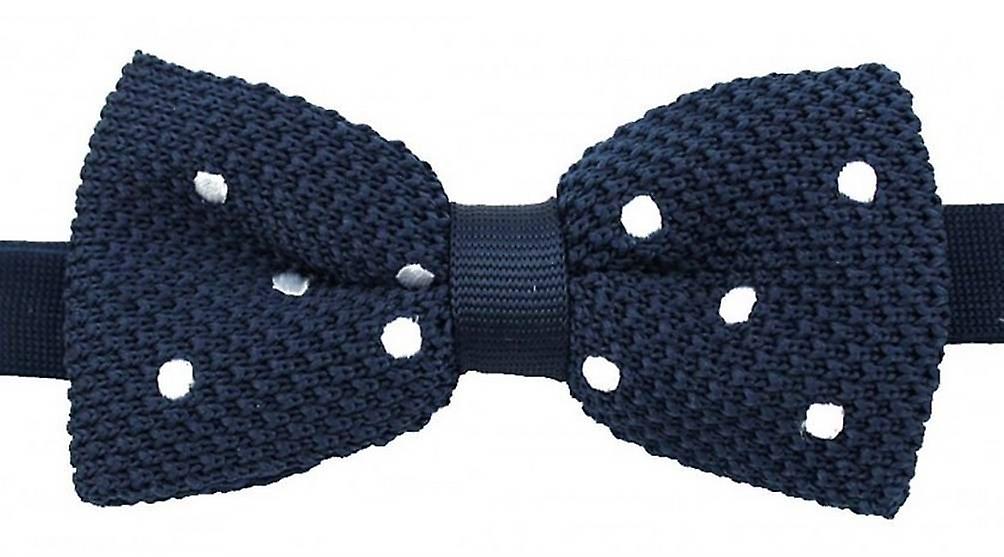 David Van Hagen Polka Dot Knitted Polyester Bow Tie - Navy/White