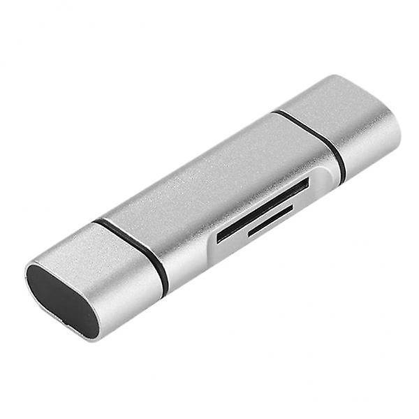 2x3 in 1 Type C/USB/Micro USB TF SD Memory Card Reader OTG Adapter Silver