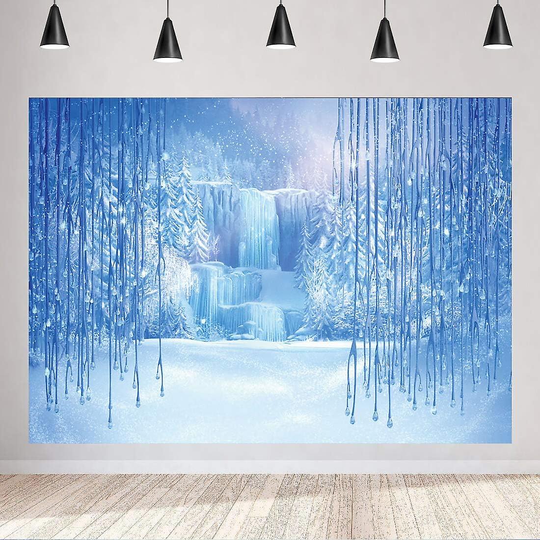 Joulun talvitausta, 5X7 jalan syntymäpäiväjuhlakoristeet Jäädytetty kristalliriipus jää ja Lumikki-valokuvaustausta