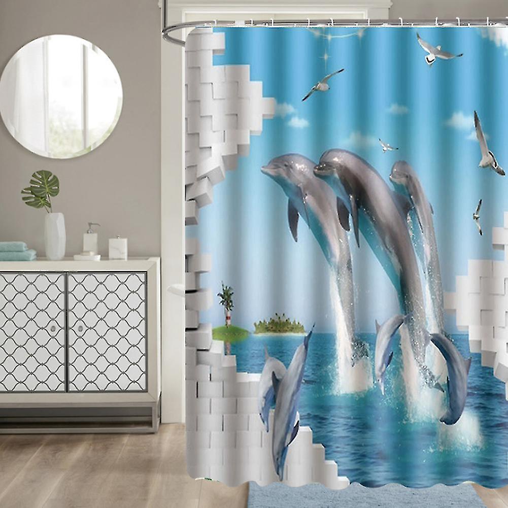 180x180cm Waterproof Polyester Shower Curtain with Dolphin Print