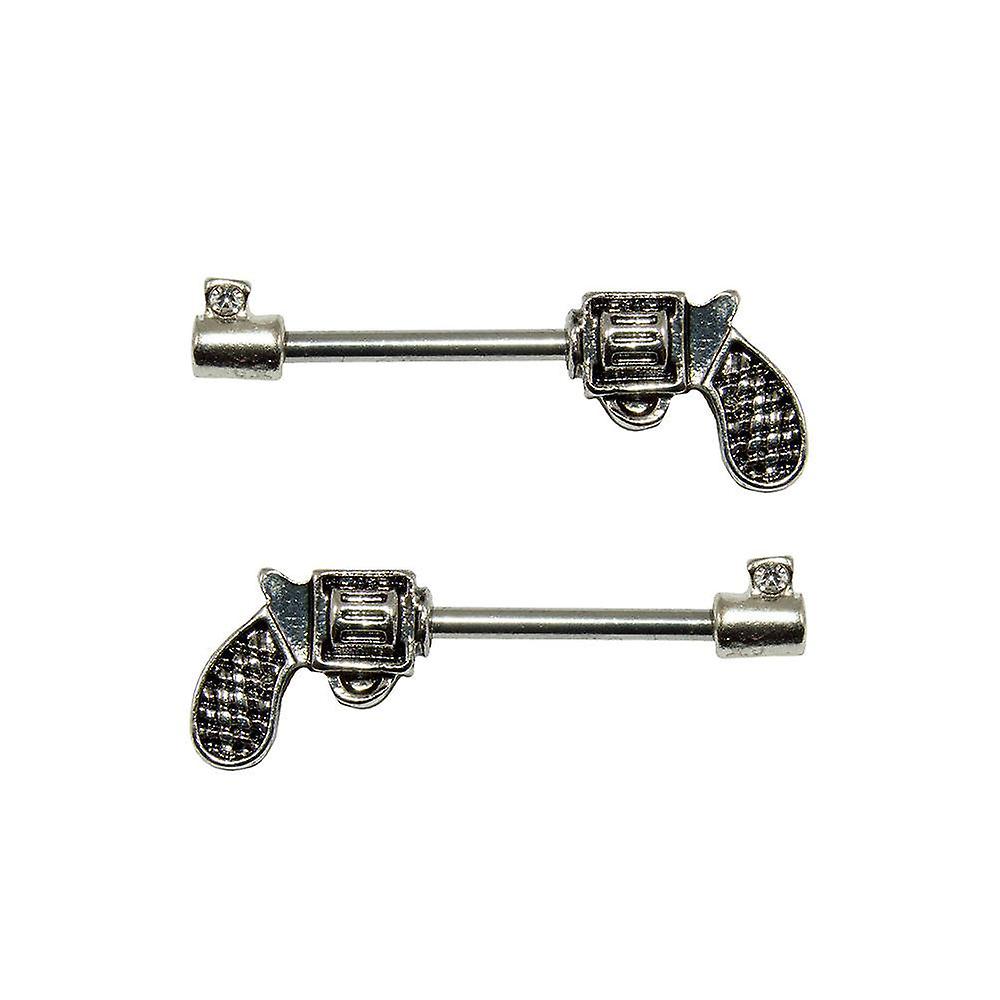 Pair of nipple rings 14g revolver gun design surgical steel