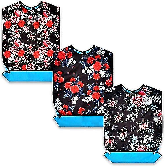 3 Pack Washable And Reusable Adult Bibs With Optional Crumb Tray, 28" X 17"