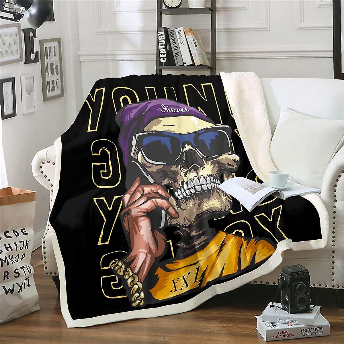Skull Plush Blanket Skeleton Fleece Throw Blanket for Bed Sofa Hip-hop style Sherpa Blanket Gothic Bones Style Baby