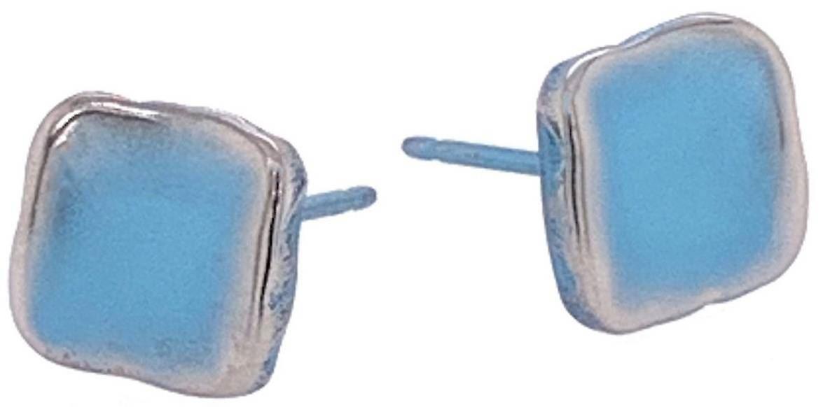 Ti2 Titanium Squashed 8mm Square Stud Earrings - Light Blue