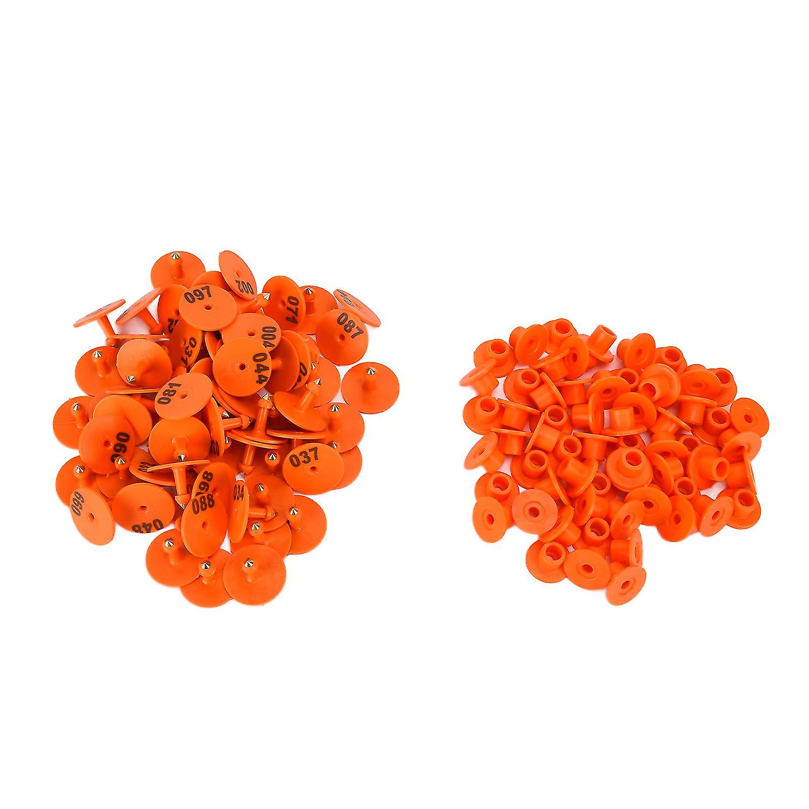 Orange Livestock Ear Tag 100pcs - Anti-Dropping Pig Round Ear Tag with Number for Foxes, Pigs, and Sheep