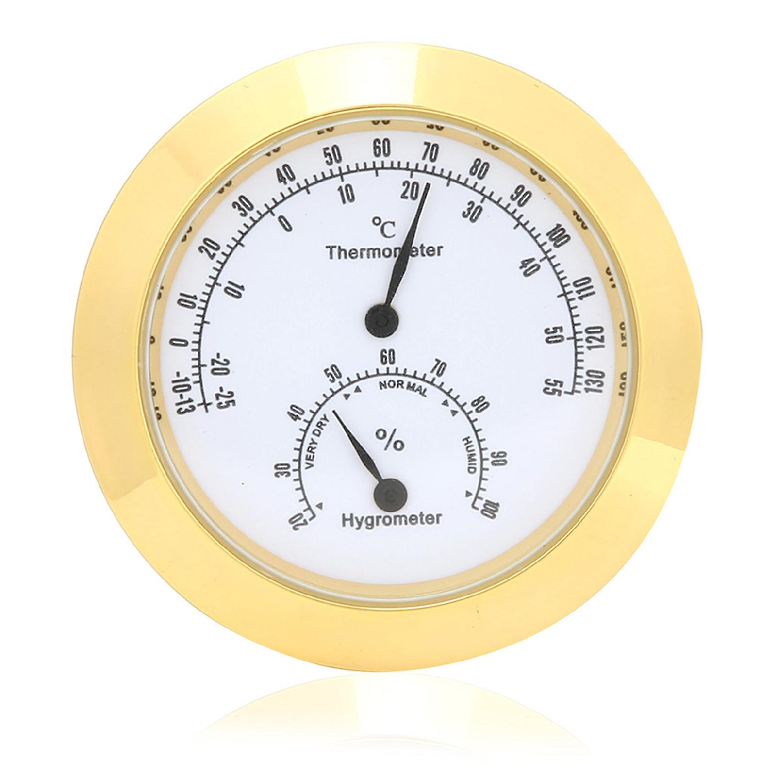 Round Thermometer Hygrometer Humidity Temperature Meter for Violin Guitar Case (Gold)