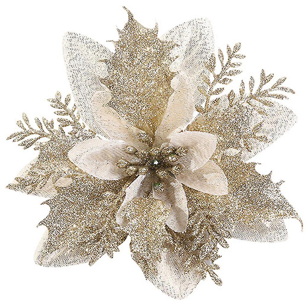 Xmas Christmas Glitter Poinsettia Flower Xmas Tree Hanging Party Decor Ornament