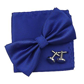 3PC Mens Bowtie Set Fashion Dot Solid Polyester Bow Tie Handkerchief Cufflinks Bar Wedding Party Casual Business Wear Accessories