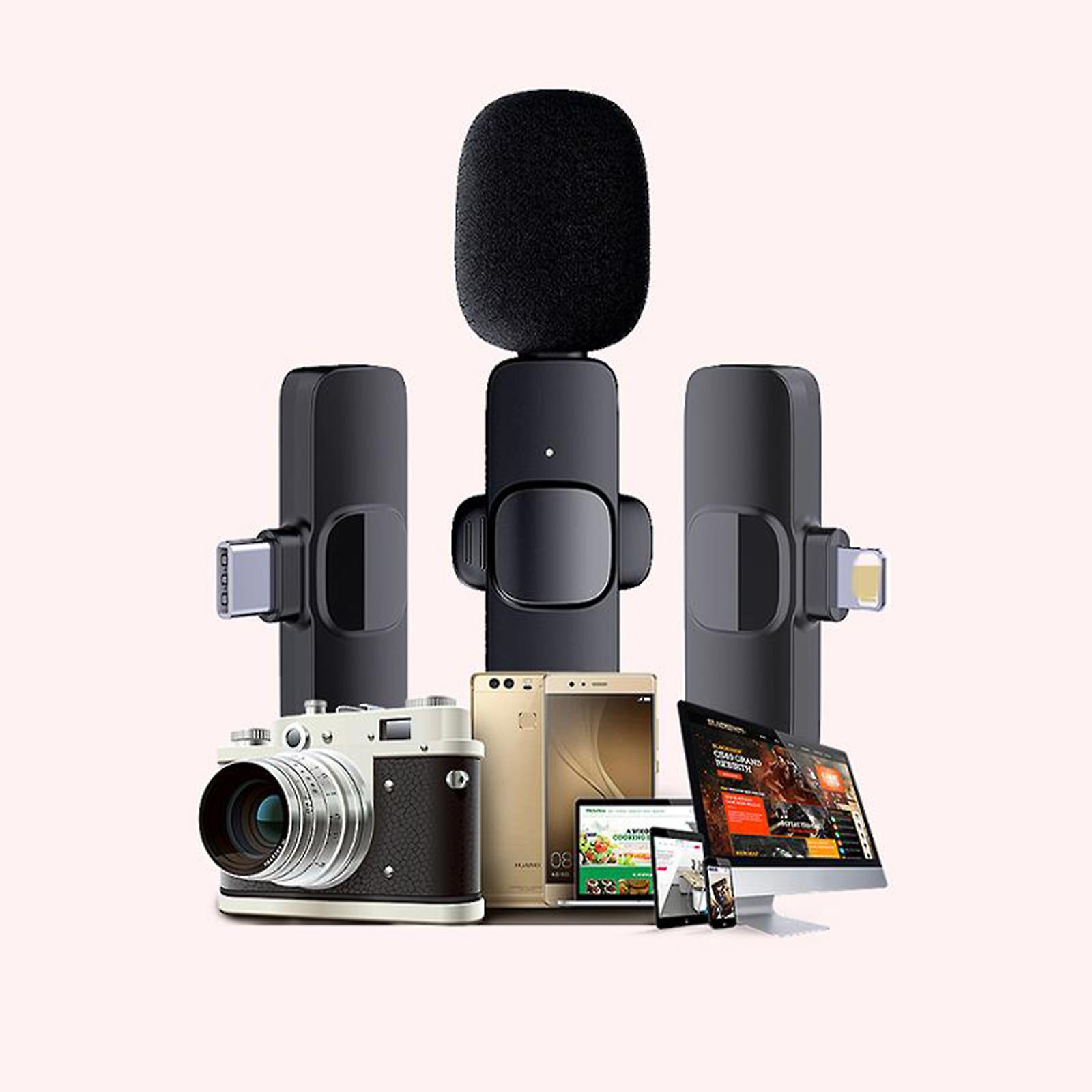 Wireless Lavalier Microphone Set with Automatic Noise Canceling - Clip On Lapel Mic for Video Recording
