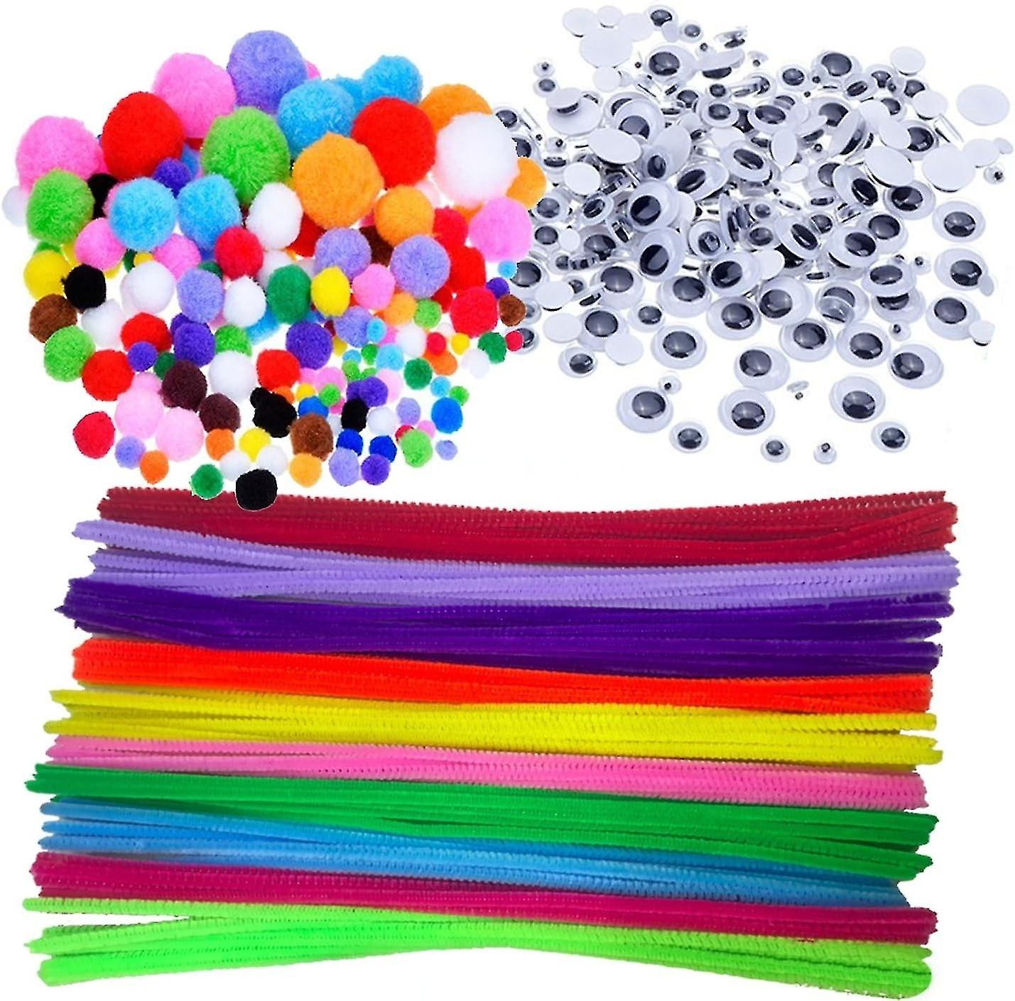 Pompom Ball and Brushes Chenille Pipe Stems with Autoincollate Wiggle Eyes for DIY Craft Decorations