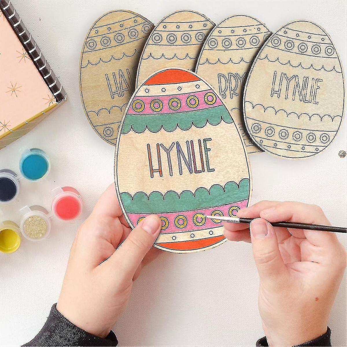 パーソナライズされたイースターエッグペイントキット 木製エッグブラシペイントイースターデコレーション落書き付きキッズ用