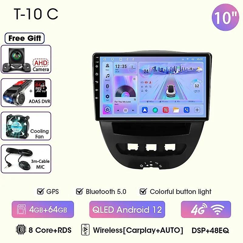 10" Car Radio For Peugeot 107 Citroen C1 Toyota Aygo 2004 - 2015 Android 12 Carplay Multimidia Video Player Navigation Head Unit