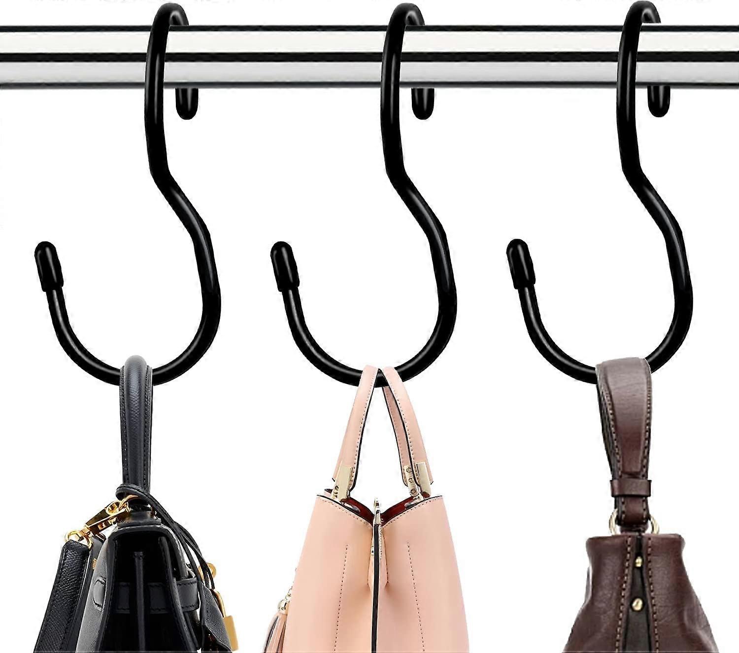 12 Pack Purse Hanger for Closet,Unique Twist Design Bag Hanger Purse Hooks, Large Size Closet Rod Hooks (Black)