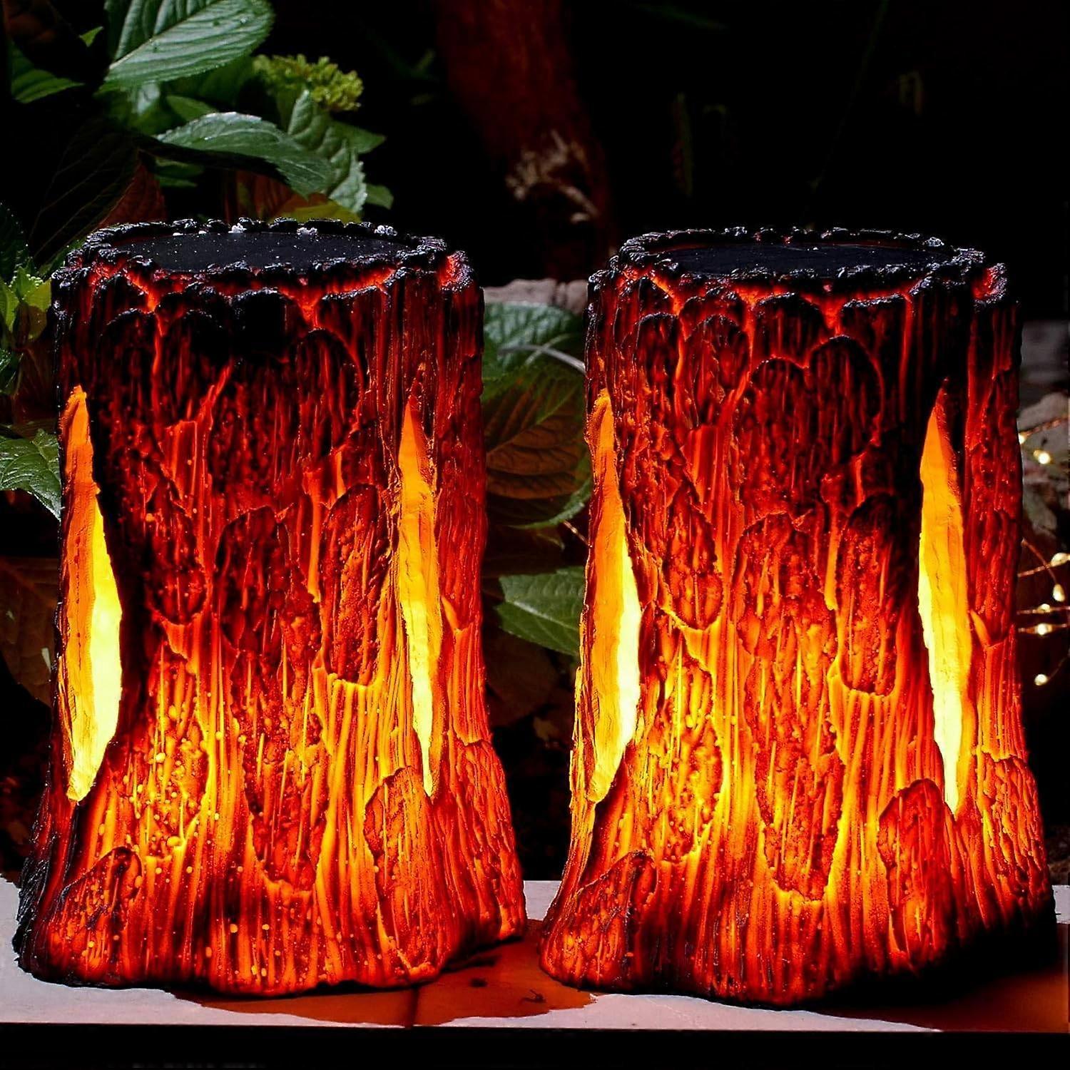 Solar Lights Outdoor,Stump On Fire Torch Lights,Flickering Flame Lantern Lights,Solar Powered Landsc