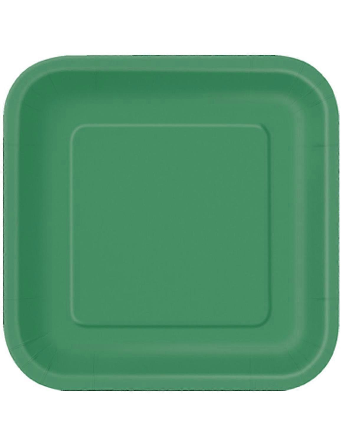14 Grandes assiettes en carton vert émeraude 23 cm