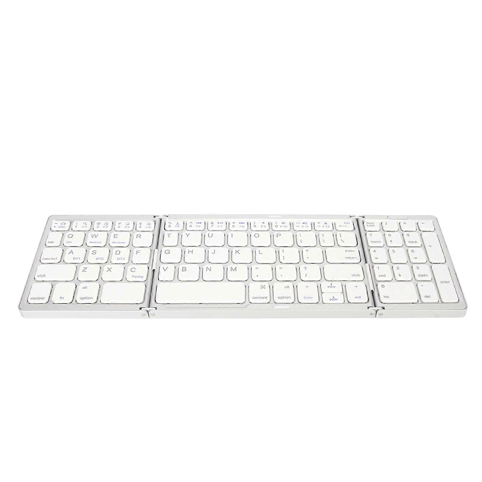 Bluetooth Keyboard Triple Fold Multiple Device Connection Wireless Keyboard for Laptop Tablet Phone,Silver White