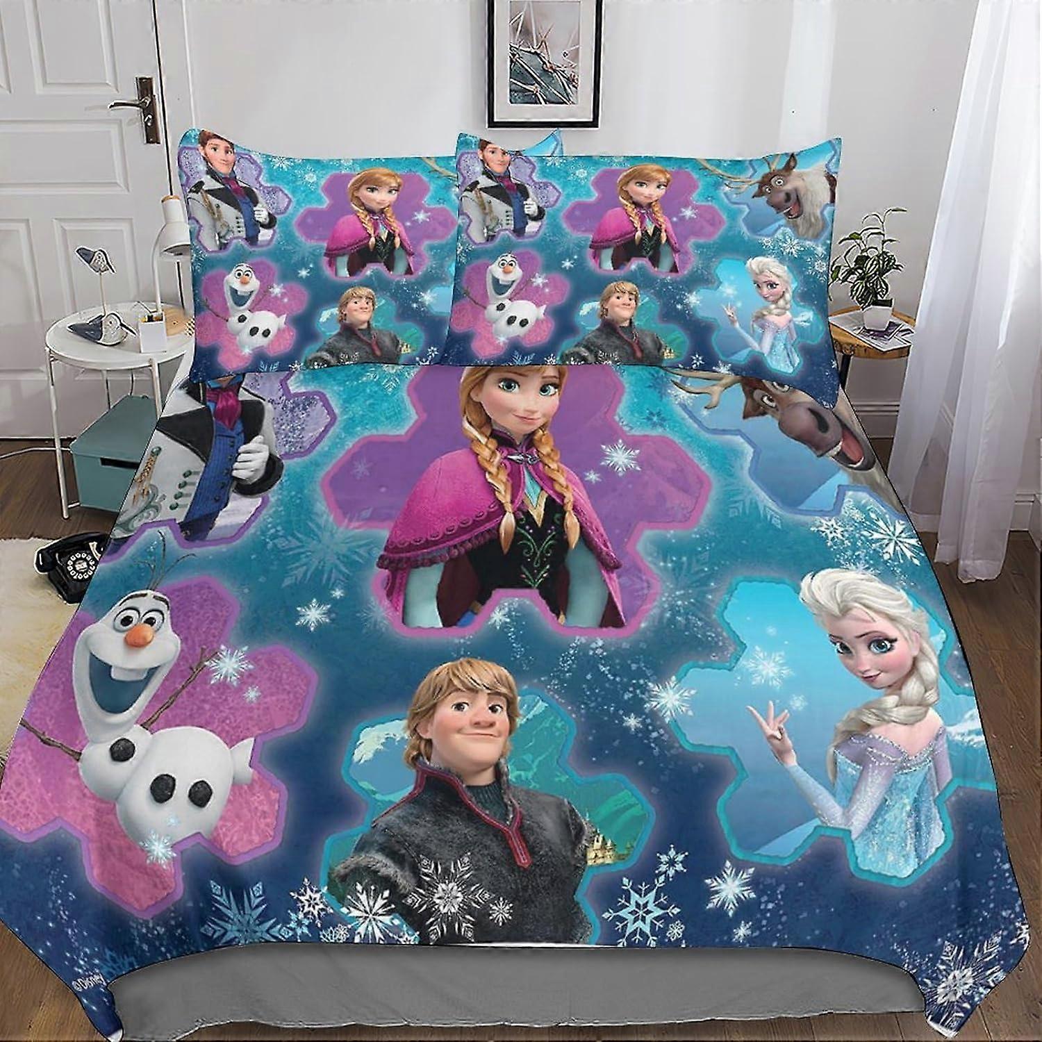 Frozen Bedding Set Duvet Cover Bed Movie Duvet Cover/Pillowcases/Sheet 3D Microfiber with Zipper Closure 3 Pcs for Adults Kids Girls